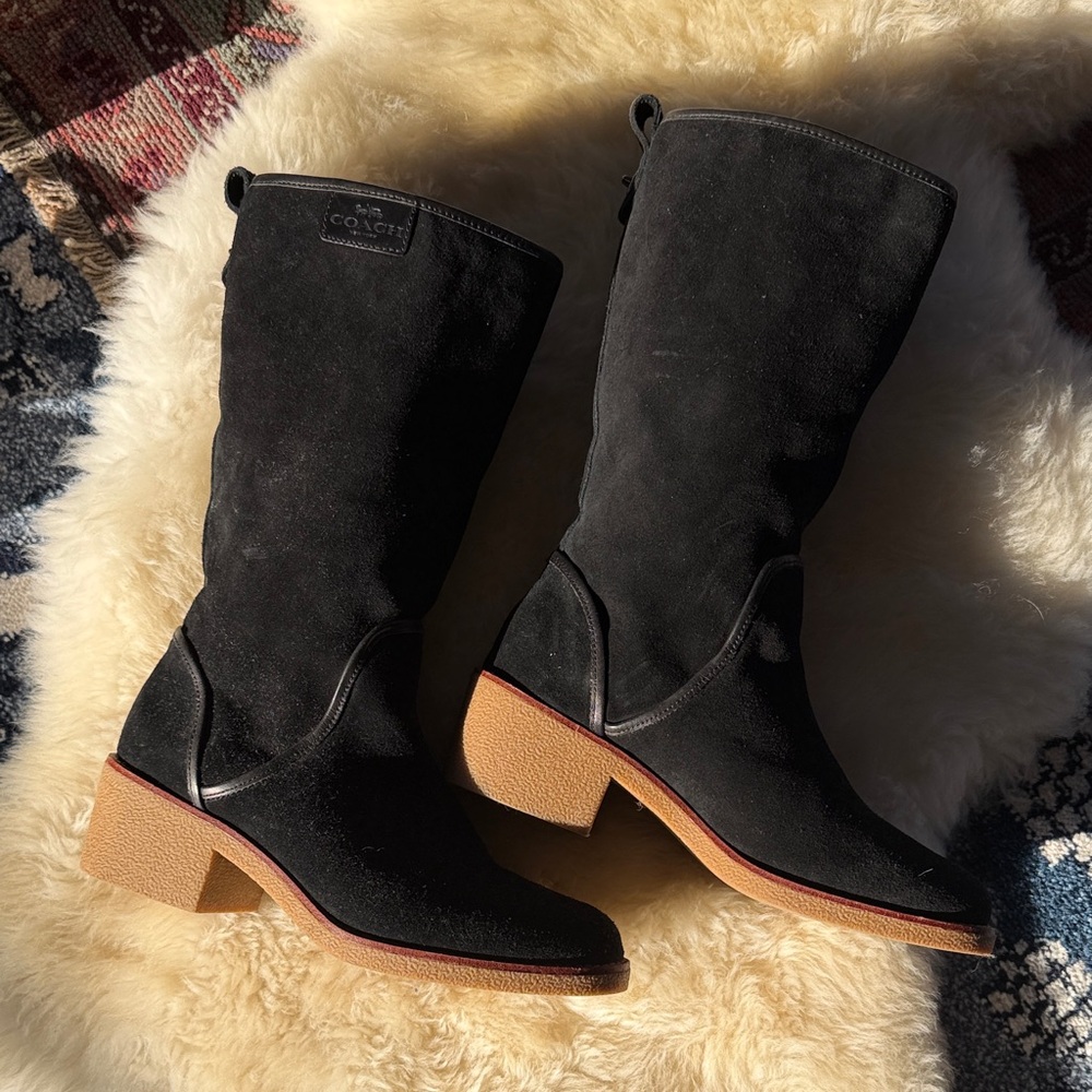 Coach Palmer Black Suede Heeled Boots